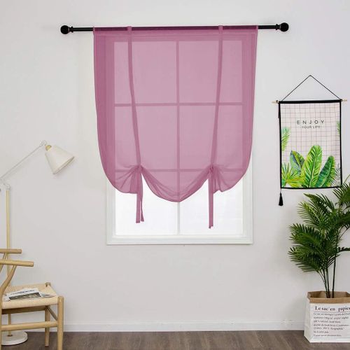 1 Pièce Store Romain Translucide Tulle Rideaux Voilages Vertical Poche De Tige Pour Chambre Cuisine Salon, Violet, Largeur 140cm X Hauteur 140cm