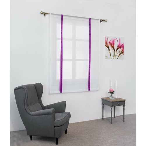 1 Pièce Store Romain Translucide Tulle Rideaux Voilages Vertical Poche De Tige Pour Chambre Cuisine Salon, Rubans Violet, Largeur 100cm X Hauteur 120cm