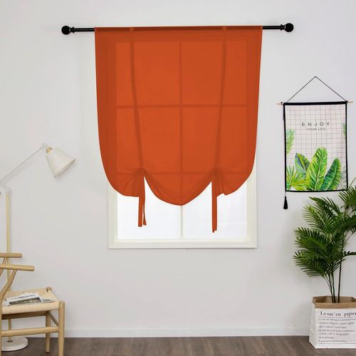 1 Pièce Store Romain Translucide Tulle Rideaux Voilages Vertical Poche De Tige Pour Chambre Cuisine Salon, Orange, Largeur 100cm X Hauteur 120cm