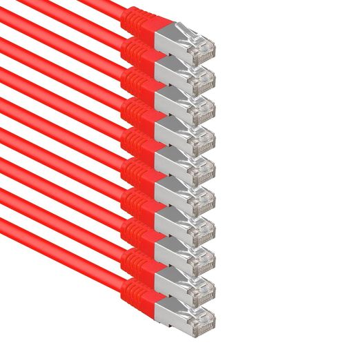 Kal-1 M Rouge - Lot De 10 Câbles Réseau Cat.6 Patch Cable Cat6 S-Ftp Gigabit Lan Pimf Cat 6 Cuivre Cu Sans Halogène Internet Dsl Console De Jeu Smart Tv