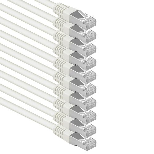 Kal-7,5 M Blanc - Lot De 10 Câbles Réseau Cat.6 Patch Cable Cat6 S-Ftp Gigabit Lan Pimf Cat 6 Cuivre Cu Sans Halogène Internet Dsl Console De Jeu Smart Tv