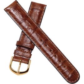 KAL-Bracelet De Montre En Cuir Véritable Marron Tabac 18 Mm