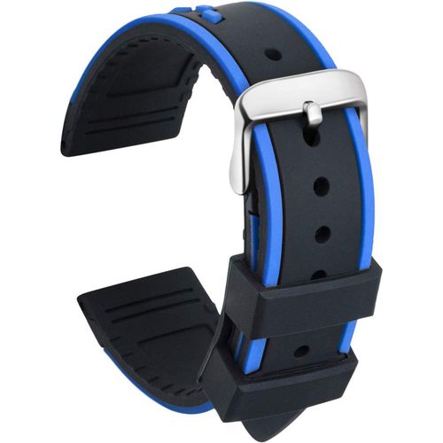 Kal-Bracelet Montre Remplacer Silicone Bracelet Montre Bicolore - 20, 22, 24mm Caoutchouc Montre Bracelet Avec Acier Inoxydable Boucle