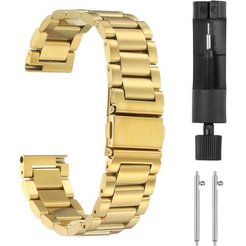 Kal-Bracelet De Montre En Acier Inoxydable - Fermoir Papillon - Fermeture Rapide - Chaîne En Acier Solide - Avec Adaptateur Pour Montre Connectée Homme Et Femme