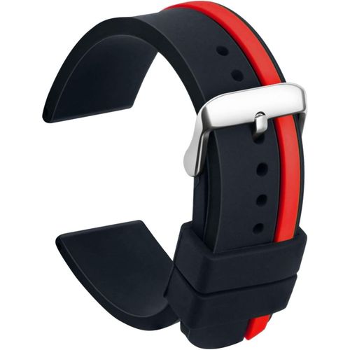 Kal-Bracelet Montre Remplacer Silicone Bicolore - 20, 22, 24mm Caoutchouc Montre Bracelet Avec Acier Inoxydable Boucle