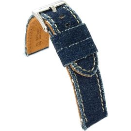 Kal-Bracelet Montre Tissu Jean Denim Effiloché Doublure Cuir Plat Sportif \U2013 Tailles 18mm 20mm 22mm 24mm 390
