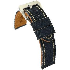 Kal-Bracelet Montre Tissu Jean Denim Effiloché Doublure Cuir Plat Sportif \U2013 Tailles 18mm 20mm 22mm 24mm 390