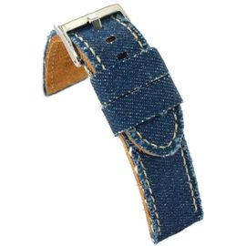 Kal-Bracelet Montre Tissu Jean Denim Effiloché Doublure Cuir Plat Sportif \U2013 Tailles 18mm 20mm 22mm 24mm 390