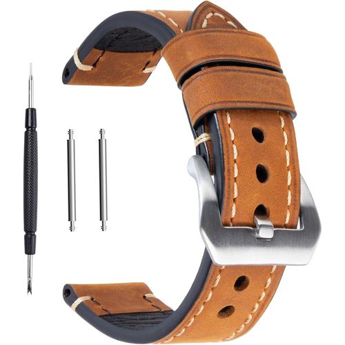 Kal-Bracelet De Montre Vintage De Remplacement Pour Homme Et Femme En Cuir Véritable Avec Boucle En Acier Inoxydable