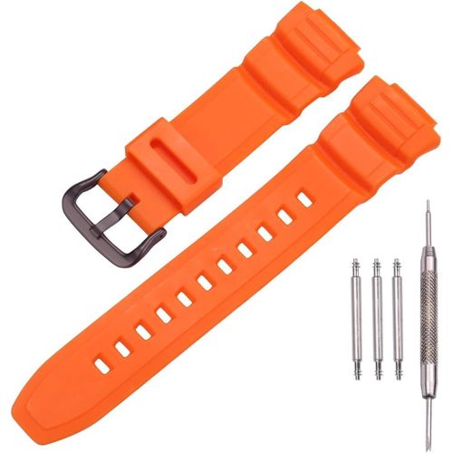 Kal-Bracelet De Montre En Résine Compatible Avec Casio Mcw100h Ws220 Pour Homme - Bracelet De Rechange Étanche - Orange Et Noir