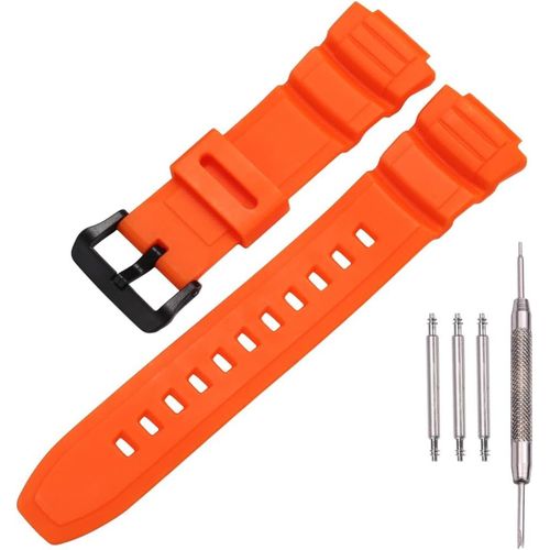 Kal-Bracelet De Montre En Résine Compatible Avec Casio Mcw100h Ws220 Pour Homme - Bracelet De Rechange Étanche - Orange Et Noir