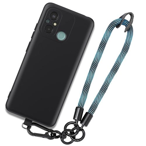 Coque Pour Xiaomi Redmi 12c / 11a, Silicone Noir Antichoc Avec Dragonne Bleue - Booling