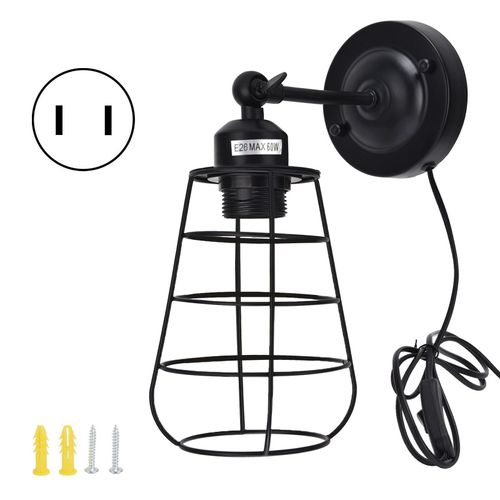Hjlian Applique Murale En Fer Forge Noir, Style Industriel Retro, Pour Maison, Bar, Restaurant, Cafe, Hotel, 85-250 V Us E26