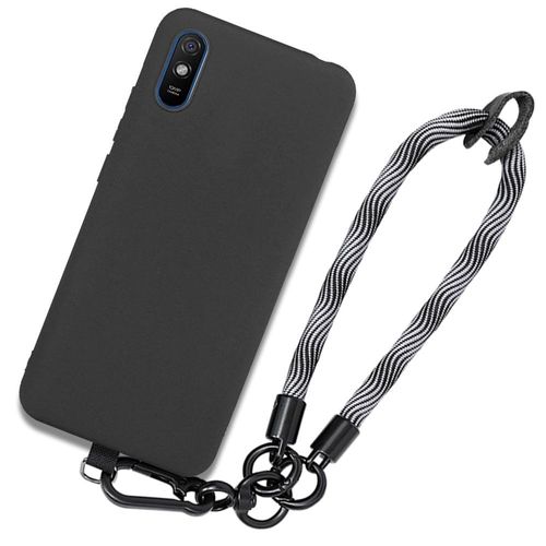 Coque Cordon Pour Xiaomi Redmi 9a, Noir Silicone Anti-Rayures Avec Cordon À Main Gris - Booling