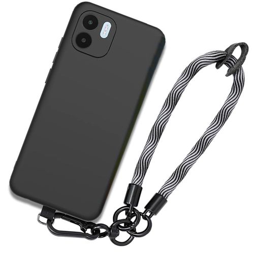 Coque Pour Xiaomi Redmi A1 / A2, Silicone Noir Antichoc Avec Dragonne Grise - Booling