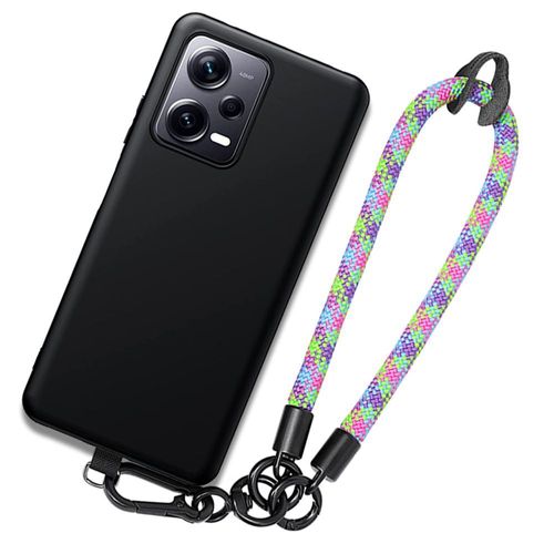 Coque Pour Xiaomi Redmi Note 12 5g, Silicone Souple Noir Avec Dragonne Robuste Multicolore (Pas Pour Redmi 12 5g) - Booling