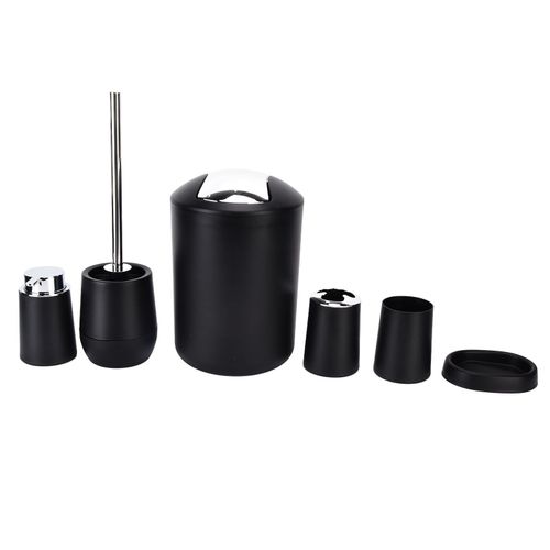 HJLIAN Ensemble d'accessoires de salle de bain 6 pieces, porte-brosse a dents galvanise, kit poubelle pour la maison, noir