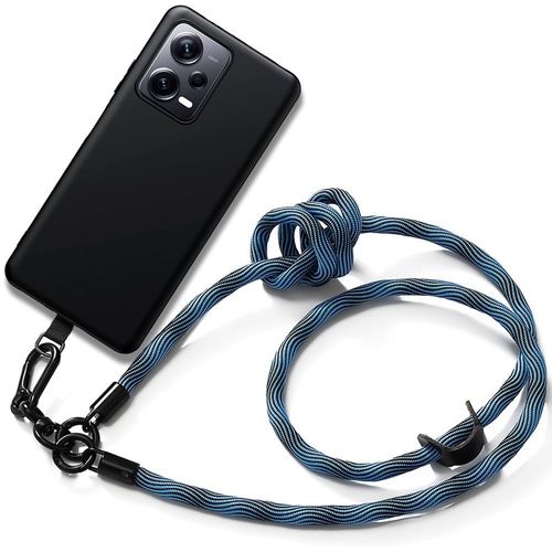 Coque Cordon Pour Xiaomi Redmi Note 12 5g, Silicone Noir Avec Cordon Robuste Bleu (Pas Pour Redmi 12 5g) - Booling