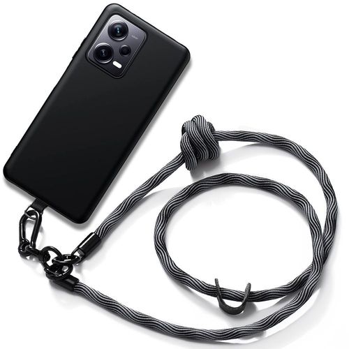 Coque Cordon Pour Xiaomi Redmi Note 12 5g, Silicone Souple Noir Anti-Rayures Avec Cordon Gris (Pas Pour Redmi 12 5g) - Booling