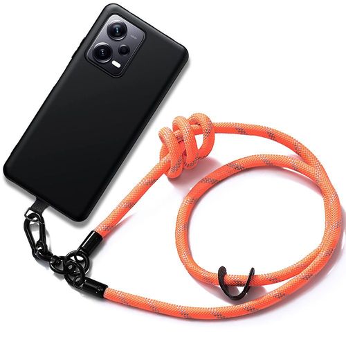 Coque Bandoulière Pour Xiaomi Redmi Note 12 5g, Silicone Anti-Rayures Noir Avec Bandoulière Orange (Pas Pour Redmi 12 5g) - Booling