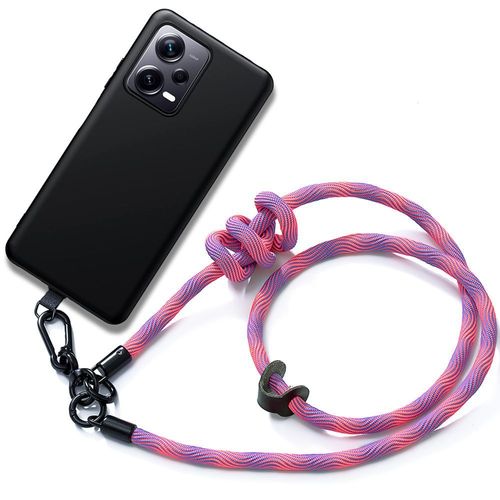 Coque Cordon Pour Xiaomi Redmi Note 12 5g, Silicone Noir Antichoc Avec Cordon Amovible Rose (Pas Pour Redmi 12 5g) - Booling