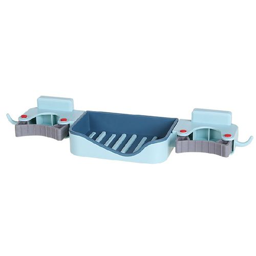 HJLIAN Porte-savon 3 en 1 pour balai a franges, fixation murale, crochet, egouttoir de salle de bain, porte-savon, porte-cartes pour cuisine, toilettes, bleu, taille unique