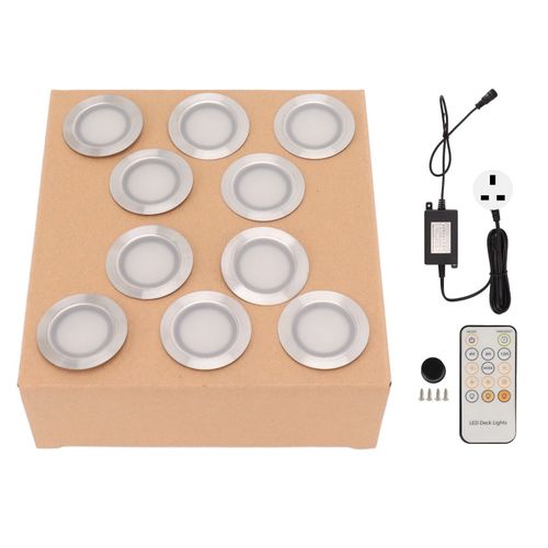 Hjlian Kit De 10 Spots Led Encastres Pour Terrasse, 0,8 W, En Acier Inoxydable 304, Etanche Ip67, Prise Britannique 90-265 V