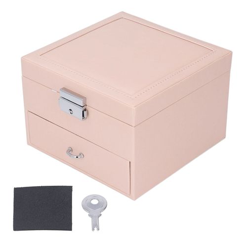 Hjlian Boite A Bijoux En Cuir Synthetique, Etui De Rangement A 2 Niveaux, Presentoir A Bijoux Pour Femmes, Adolescentes, Rose Nude