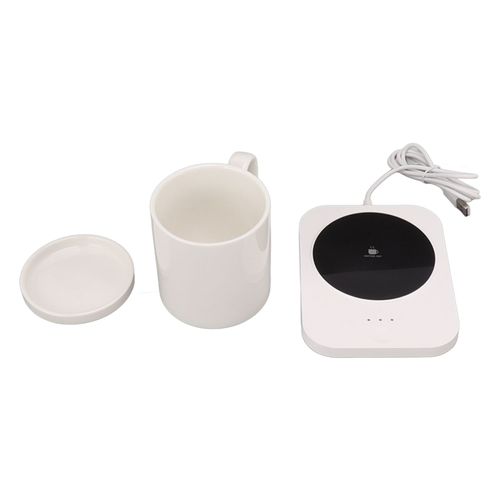 HJLIAN Chauffe-tasse electrique intelligent, 55 ¡ãC, alimentation USB, chauffe-boisson en ceramique, pour bureau, 5 V, blanc