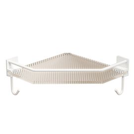 HJLIAN Etagere de douche d'angle en acrylique, sans percage, grande capacite, triangulaire, blanche, simple couche, avec crochet
