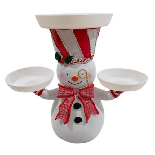 Hjlian Assiette De Noel En Resine Avec Pere Noel Et Bonhomme De Neige, Plateau A Collations, Figurine De Noel, Support Pour Collations Pour Diner Et Fete De Noel
