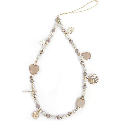 Cordon De Téléphone Portable Avec Bijou Et Dragonne En Cristal Beige Anti-Perte - Étui Pendentif Chaîne, 1 Pièce.[Car781854]