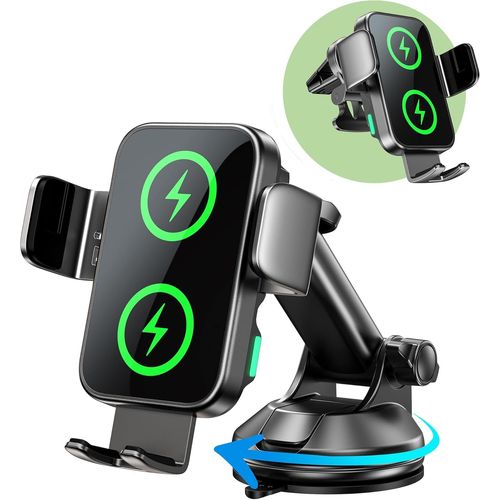 Chargeur Sans Fil Pour Voiture, Double Bobine 15w Charge Rapide, Support Téléphone Pour Voiture Induction, Fixation Automatique, Accessoire De Monture Pour I-Phone & Samsung Galaxy[Car783519]