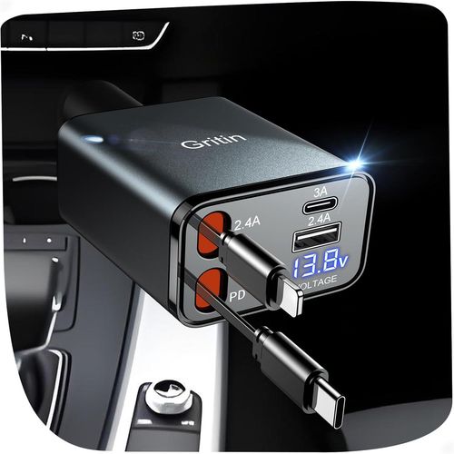 Chargeur De Voiture Rétractable, Chargeur De Voiture 4 En 1 Charge Ultra Rapide 69w, 2 Câbles Rétractables Et Adaptateur Chargeur À 2 Ports Usb, Pour Iphone 16/15/14/13/12/Galaxy/A[Car781745]