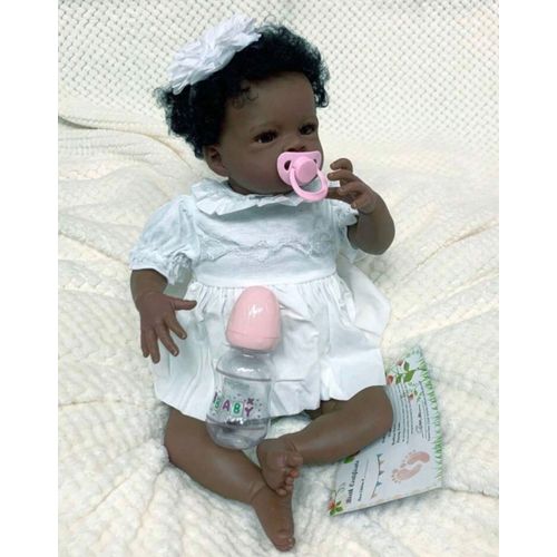 Poupée Reborn Fille Noir Afro Américain Nouveau-né Réaliste Bébé Peau Foncé 51cm