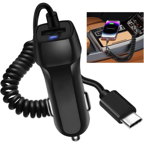 Allume Cigare Usb C Pour Samsung Galaxy S24 S23 S22 Iphone 16 15 Huawei Xiaomi, 15w Chargeurs Voiture Rapide Avec 1m Câble Ressort, Double Port Usb Chargeur Telephone Voiture Porta[Car781773]