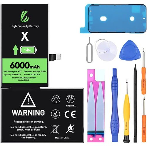 Batterie Pour Iphone X, 6000mah Batterie Lithium Ion Haute Capacité Avec Outils De Réparation[Car784352]