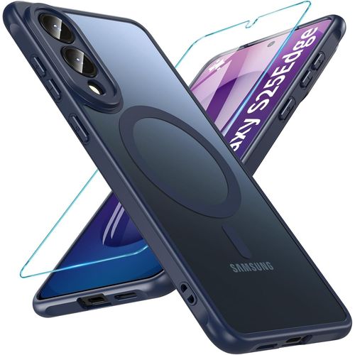 Coque Magnétique Pour Samsung Galaxy S25 Edge 5g,Compatible Avec Magsafe,Translucide Mat Coque Pour Samsung S25 Edge Housse Fine Antichoc Case Pour S25 Edge(Bleu)[Car783949]