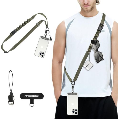 Lanière De Téléphone Universelle, Cordon Pour Portable En Nylon, Tour De Cou De Smartphone Mains Libres, Dragonne De Téléphone Amovible Avec Patchs Pour Iphone, Vert Armée[Car784953]