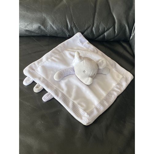 OKAIDI OBAIBI  DOUDOU ELEPHANT PLAT GRIS BLANC RAYURES 23*23CM