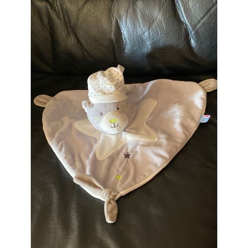 Doudou plat Chat gris blanc vert étoiles SUCRE D’ORGE