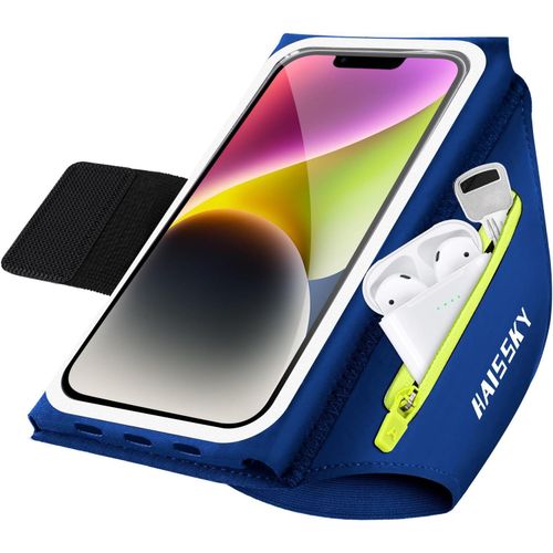 Brassard Telephone Sport Avec Fixations Élastiques Pliables, Porte Telephone Course A Pied Pour Sport, Brassard Running Pour Iphone 16 Pro Max Galaxy S25 Ultra (Bleu Marine)[Car784034]
