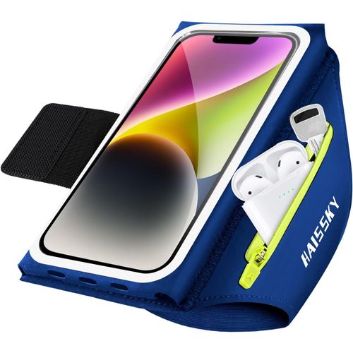 Brassard Telephone Sport Avec Fixations Élastiques Pliables, Porte Telephone Course A Pied Pour Sport, Brassard Running Pour Iphone 16 Pro Max Galaxy S25 Ultra (Bleu Marine)[Car784034]