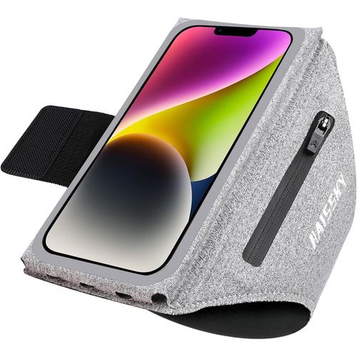 Brassard Telephone Sport Avec Fixations Élastiques Pliables, Porte Telephone Course A Pied Pour Sport, Brassard Running Pour Iphone 16 Pro Max Galaxy S25 Ultra (Gris)[Car784035]