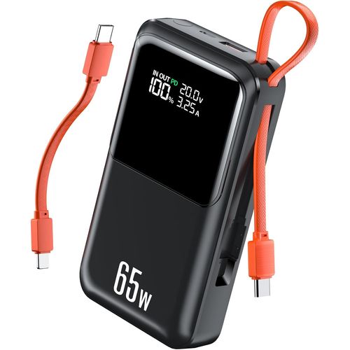 Batterie Externe 65 W Avec Câble, 26800 Mah, Entrée Et Sortie Usb-C, Petite Batterie Externe Pour Téléphone Portable Pour Voyage, Randonnée, Bureau, Compatible Avec Macbook, Ipad, [Car785438]