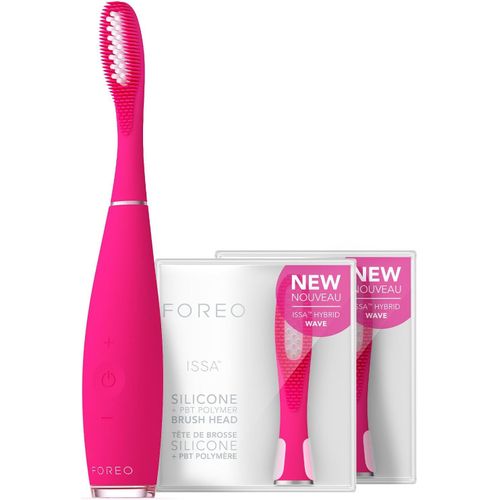 Kyaoayo-Total Oral Care Issa 3 Set - À Dents Électrique Silicone Ultra-Hygiénique + 2 Têtes De Issa Hybrid Wave - Dents Blanches, Gencives, Joues Et Langue Propres - Fuchsia