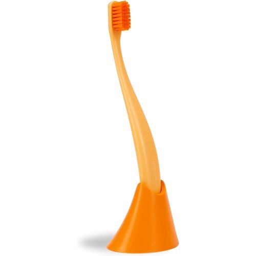 promis Brosse et support : brosse à dents durable et porte - brosse à dents en bioplastique, 6750 poils doux, fabriqué en Allemagne, design italien (orange)
