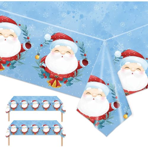2 Pièces Nappe Plastique de Noel Rectangulaire,137x274cm Rouge Nappe Jetable Bonhomme Père Noël Nappe pour Noël Party Anniversaire Nouvel an Fêtes de Fin d`année Cuisine Buffet