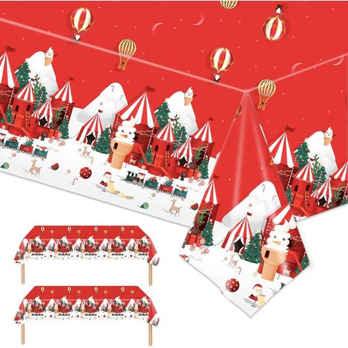 2 Pièces Nappe Plastique de Noel Rectangulaire,137x274cm Rouge Nappe Jetable Bonhomme Père Noël Nappe pour Noël Party Anniversaire Nouvel an Fêtes de Fin d`année Cuisine Buffet