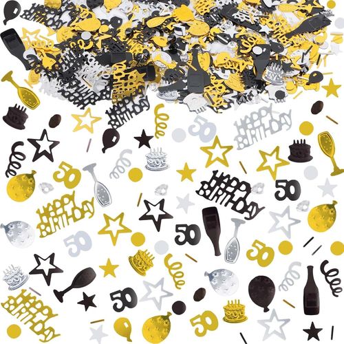 Confettis Anniversaire 1000 Pièces, Confettis Deco Table Anniversaire 50 Ans Confettis Paillettes HAPPY BIRTHDAY Confettis pour Deco Table, Deco Anniversaire Fête et Baby Shower Deco(Noir)